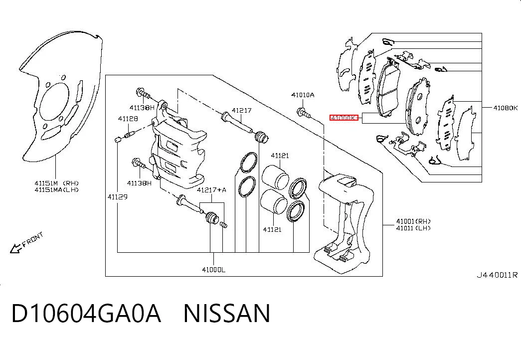 D10604GA0A Nissan/Infiniti Klocki hamulcowe przednie tarczowe