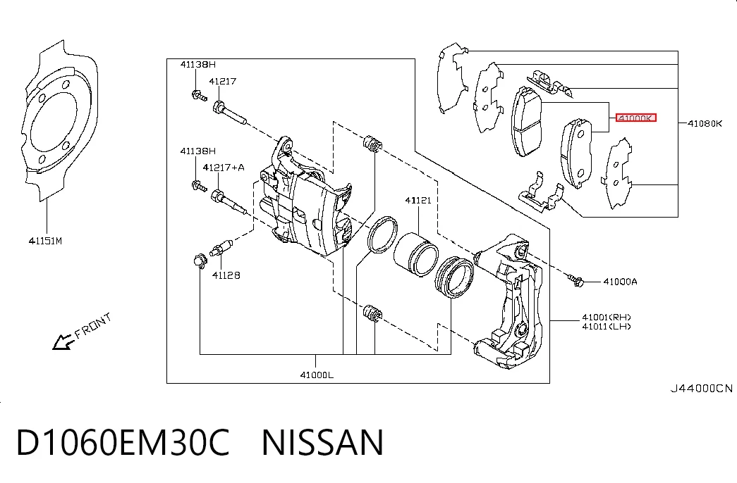 D1060EM30C Nissan/Infiniti Klocki hamulcowe przednie tarczowe