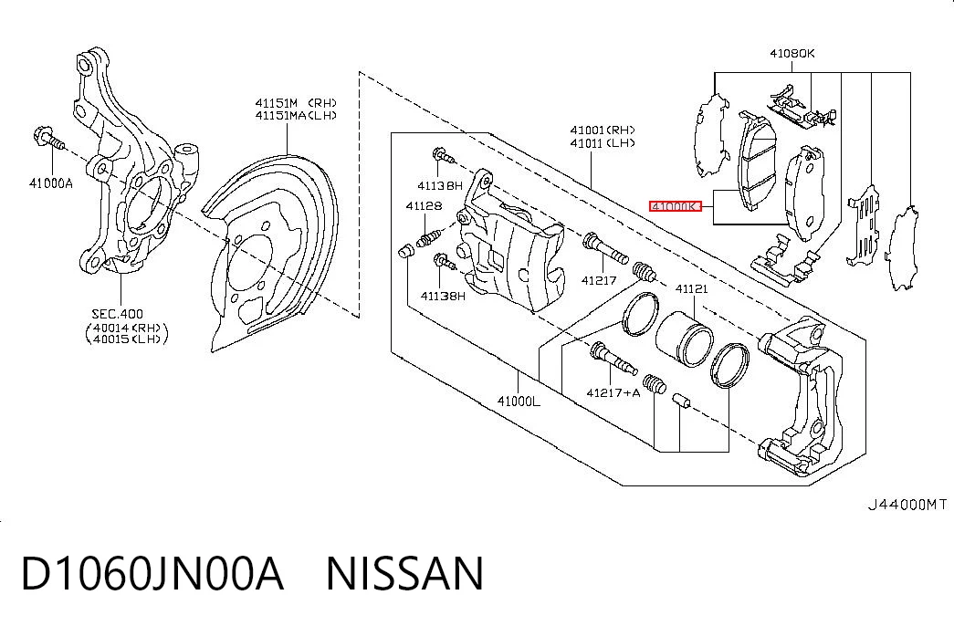 D1060JN00A Nissan/Infiniti Klocki hamulcowe przednie tarczowe