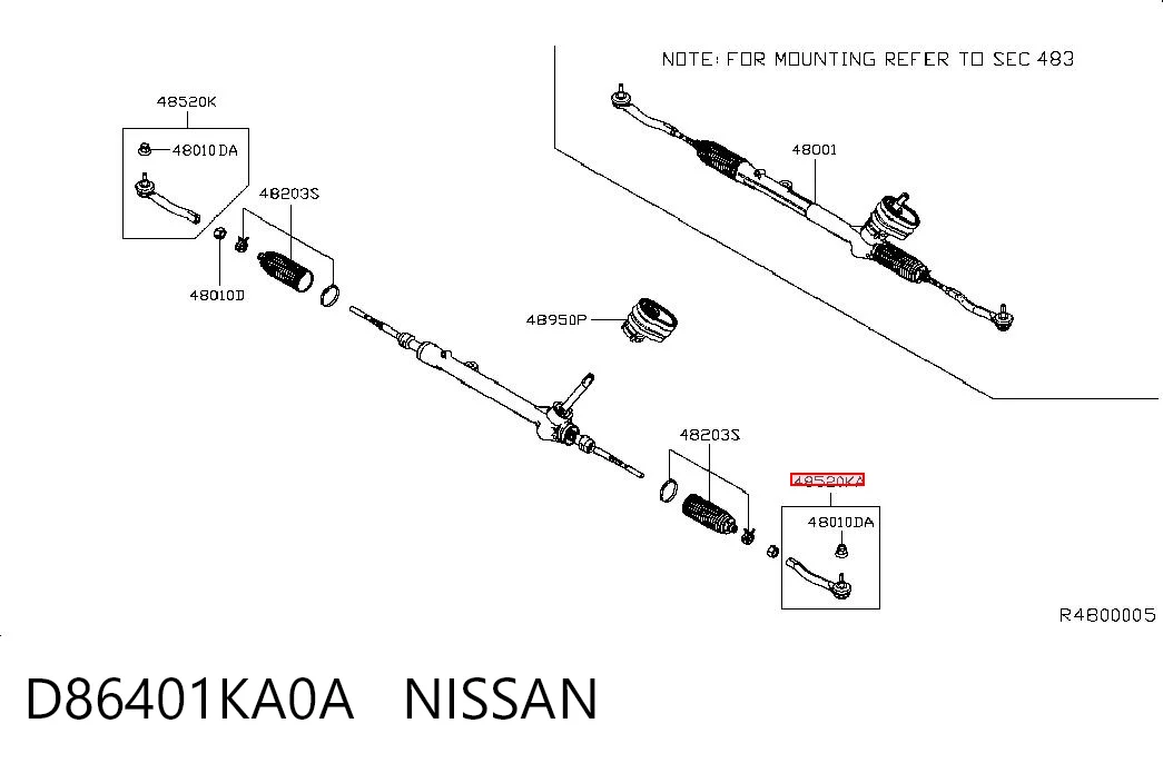 D86401KA0A Nissan/Infiniti Końcówka drążka kierowniczego zewnętrzna