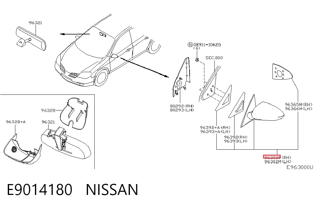 Lusterko wsteczne prawe Nissan Primera sedana (P12) (2002 - 2008) cena, od 52,97 USD
