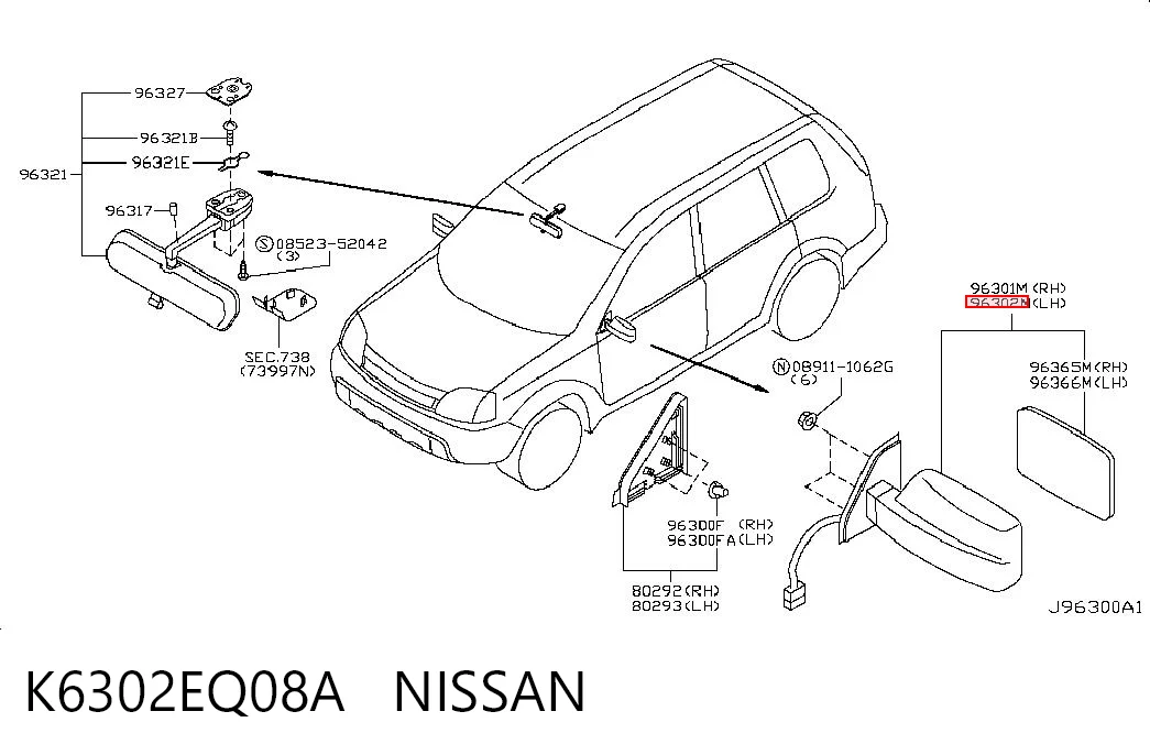 Lusterko wsteczne lewe do Nissan X-Trail  T30