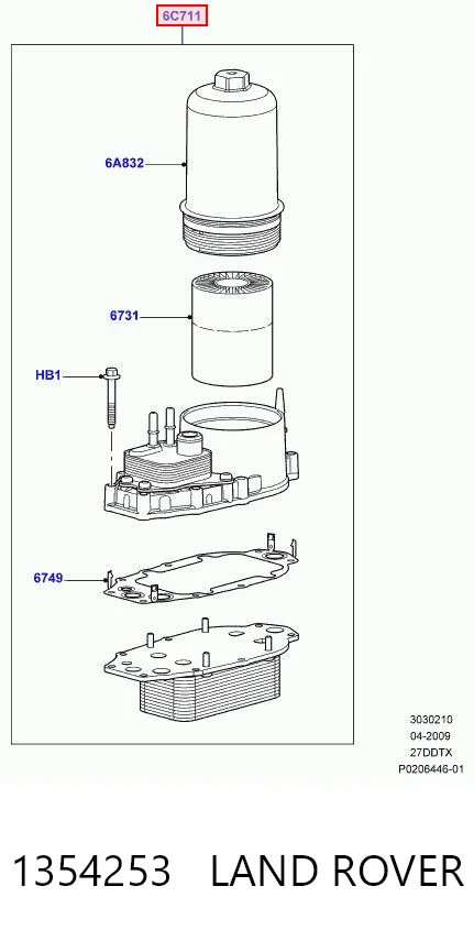 1354253 Land Rover Obudowa filtra oleju