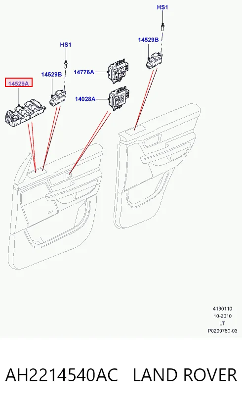 AH2214540AC Land Rover Panel przyciskowy sterowania podnośnikiem szyby przedni lewy
