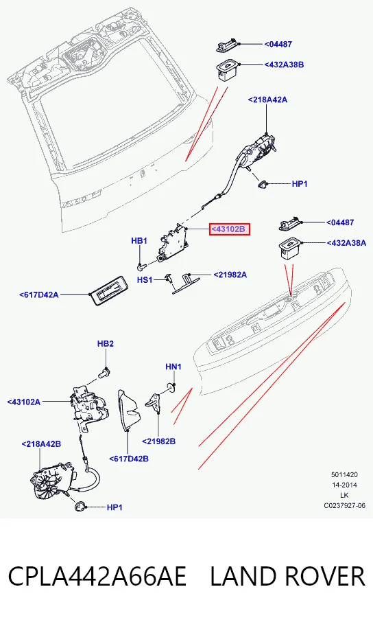 Zamek klapy bagażnika (3/5 drzwi tylnych) do Land Rover Range Rover VELAR L560