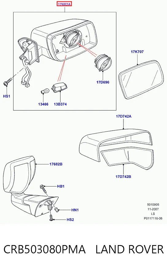 Lusterko wsteczne prawe Land Rover Range Rover SPORT I SUV (L320) (2005 - 2013) cena, od 172,05 USD