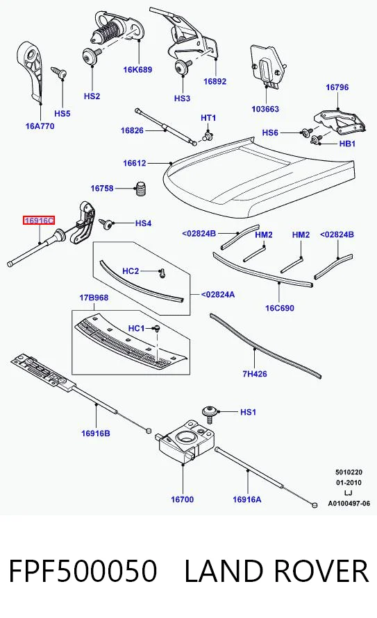 FPF500050 Land Rover Linka otwierania maski tylna
