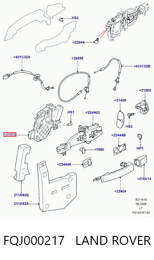 FQJ000217 Land Rover Zamek drzwi przednich lewych