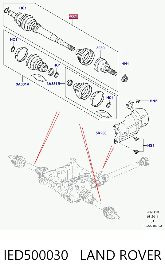 Półoś napędowa przednia lewa Land Rover Range Rover III SUV (L322) (2002 - 2009) cena, od 145,41 USD