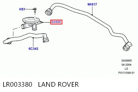 LR003380 Land Rover Zawór PCV odpowietrzający silnik