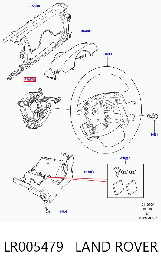 Do koszyka Pierścień kontaktowy AIRBAG, taśma kierownicy  Land Rover Discovery III LR3