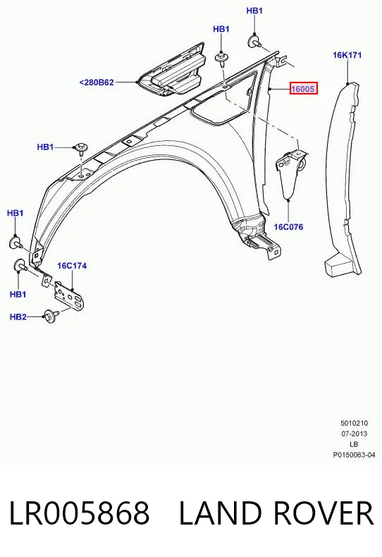 LR005868 Land Rover Błotnik przedni lewy