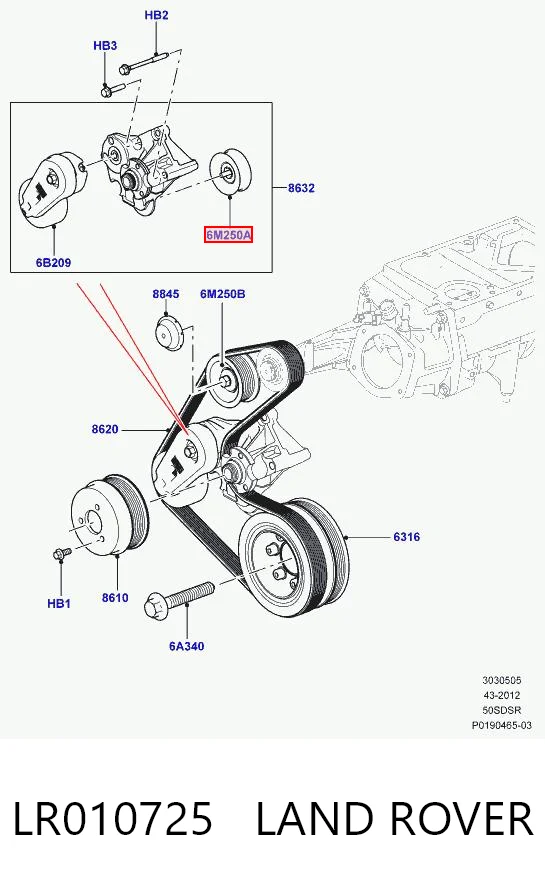LR010725 Land Rover Rolka prowadząca, kierunkowa paska napędowego