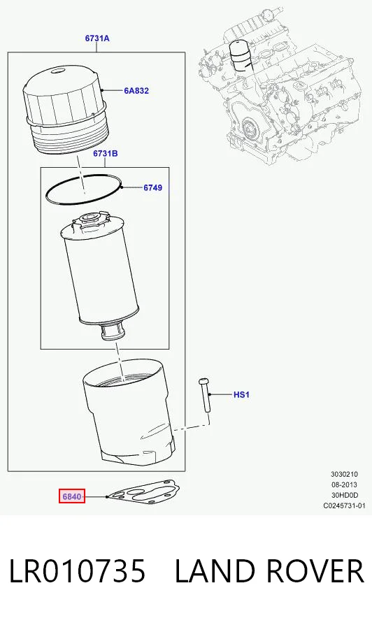 LR010735 Land Rover Uszczelka adaptera filtra oleju