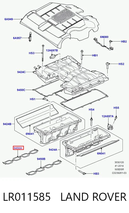 LR011585 Land Rover Uszczelka kolektora ssącego prawa
