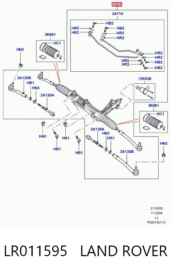 LR011595 Land Rover Listwa kierownicza (maglownica)