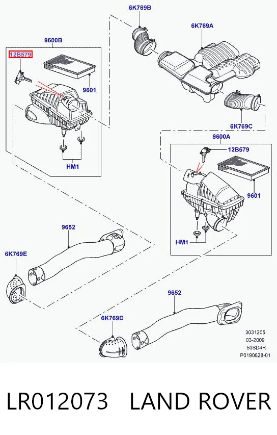 LR012073 Land Rover Czujnik przepływu powietrza, przepływomierz powietrza M.A.F.