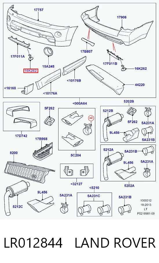 LR012844 Land Rover Spinka mocowania zderzaka przedniego
