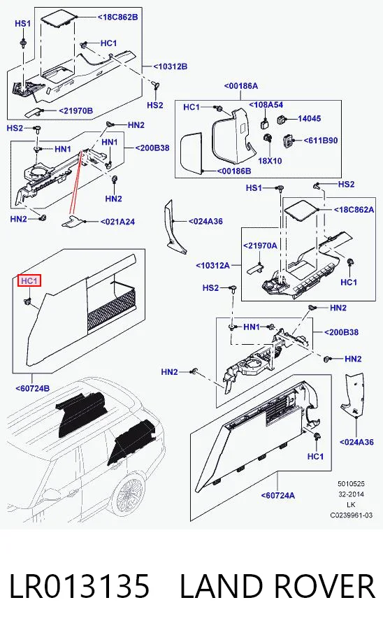 LR013135 Land Rover Spinka mocowania okładzin drzwi