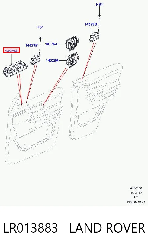 LR013883 Land Rover Panel przyciskowy sterowania podnośnikiem szyby przedni lewy