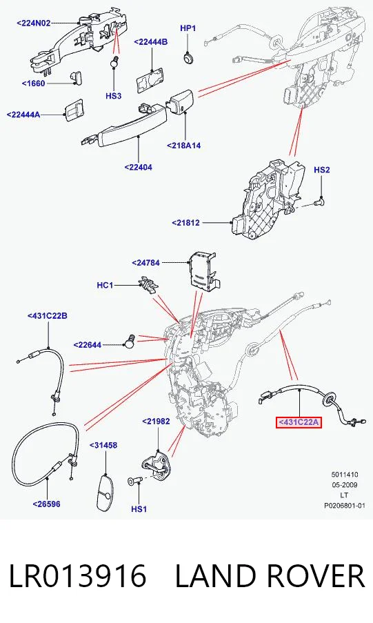 LR013916 Land Rover Linka (cięgno) otwierania zamka drzwi przednich