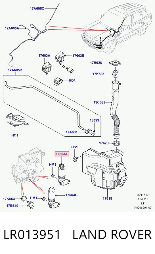 LR013951 Land Rover Pompka spryskiwacza szyby przedniej/tylnej