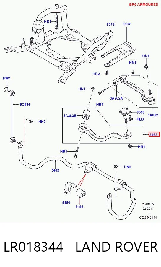 LR018344 Land Rover Wahacz zawieszenia przedniego górny lewy
