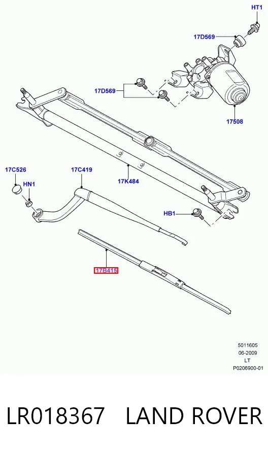 LR018367 Land Rover Pióro wycieraczki szyby przedniej kierowcy