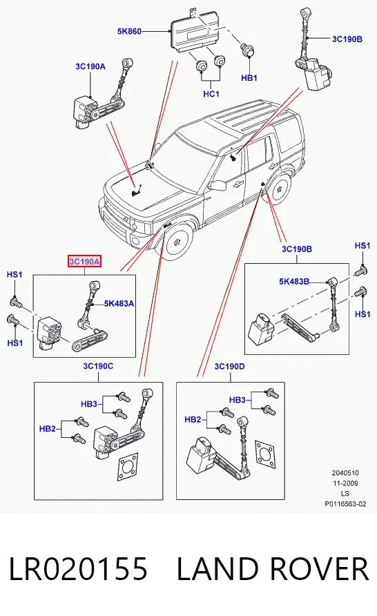 LR020155 Land Rover Czujnik poziomowania karoserii przedni lewy