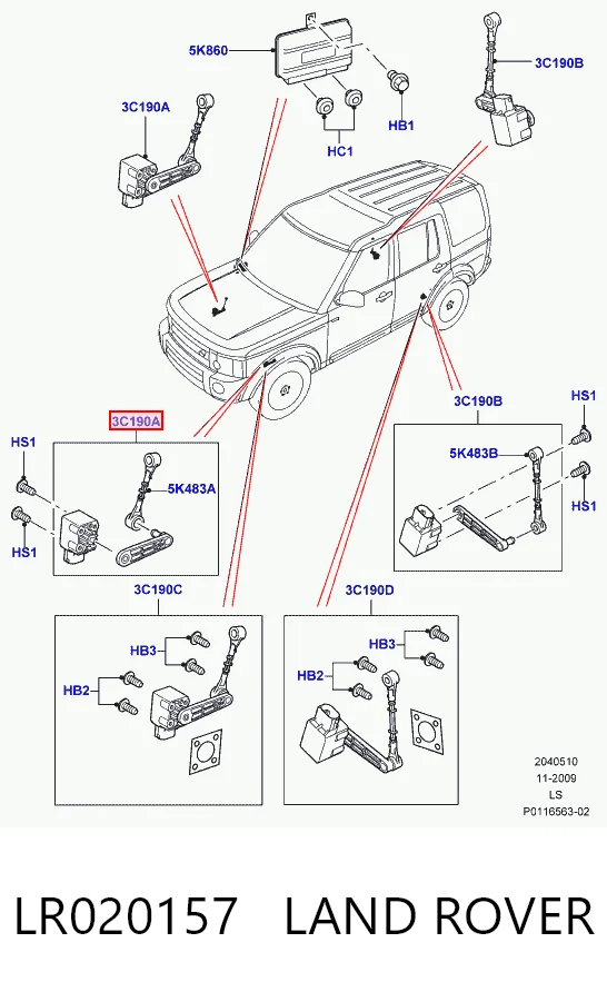 LR020157 Land Rover Czujnik położenia pojazdu przedni prawy
