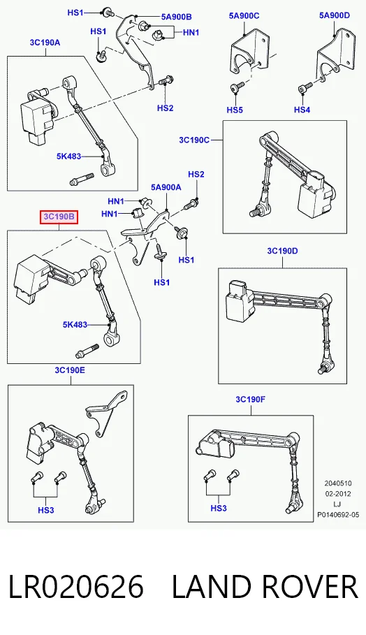 LR020626 Land Rover Czujnik poziomowania karoserii przedni lewy