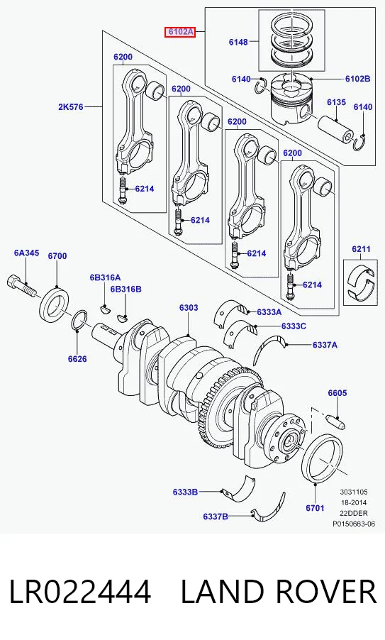 LR022444 Land Rover Tłok, komplet do jednego cylindru, STD