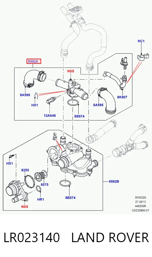 Kołnierz układu chłodzenia (trójnik) do Land Rover Range Rover III L322