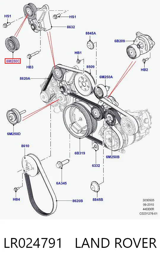 LR024791 Land Rover Rolka prowadząca, kierunkowa paska napędowego