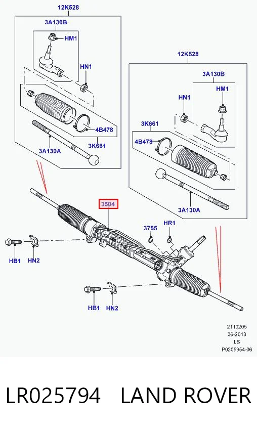 LR025794 Land Rover Listwa kierownicza (maglownica)