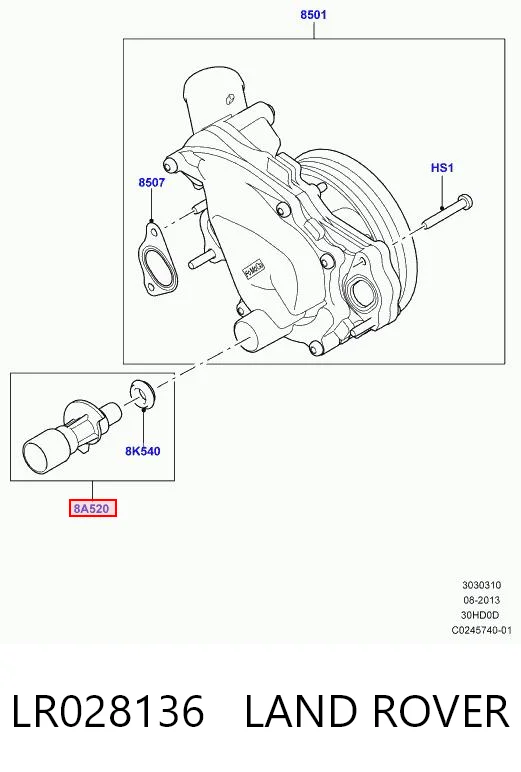 LR028136 Land Rover Przewód (króciec) układu chłodzenia