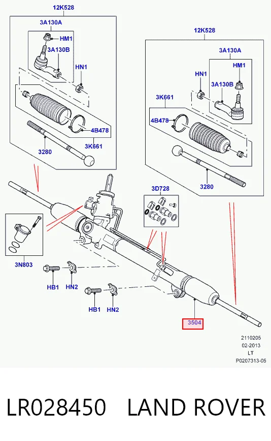 LR028450 Land Rover Listwa kierownicza (maglownica)