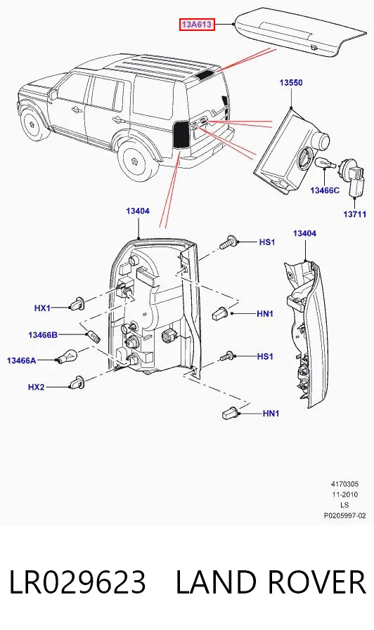 LR029623 Land Rover Lampa stop tylna dodatkowa