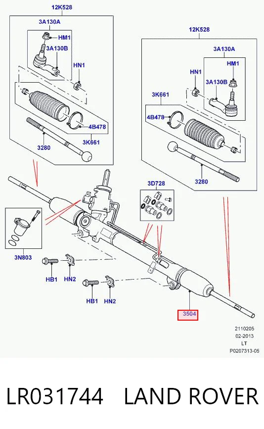 LR031744 Land Rover Listwa kierownicza (maglownica)