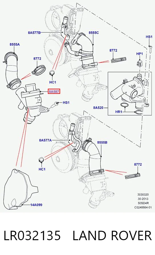 LR032135 Land Rover Obudowa termostatu