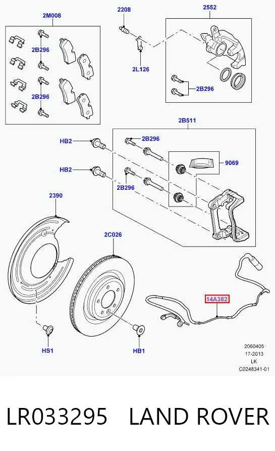 LR033295 Land Rover Czujnik zużycia klocków hamulcowych tylny