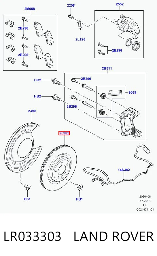 LR033303 Land Rover Tarcza hamulcowa tylna