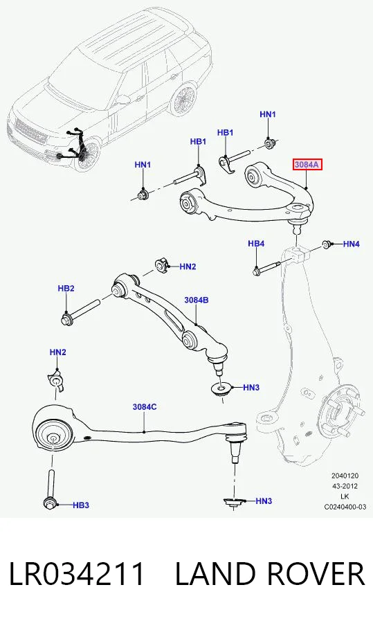 Do koszyka Wahacz zawieszenia przedniego prawy górny Land Rover Range Rover IV L405