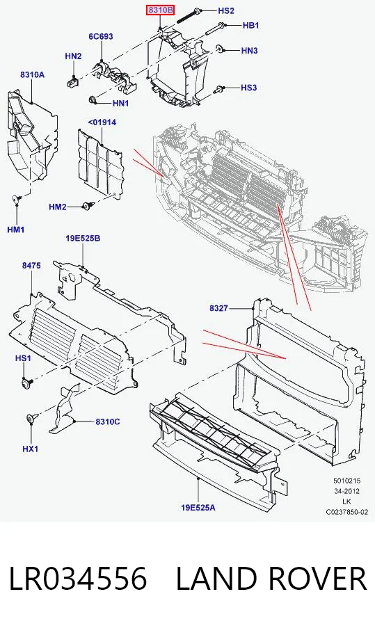 LR034556 Land Rover Kierownica powietrza (deflektor) chodnicy intercoolera prawa