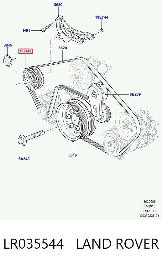 LR035544 Land Rover Rolka prowadząca, kierunkowa paska napędowego