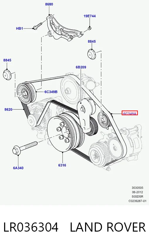 LR036304 Land Rover Rolka prowadząca, kierunkowa paska napędowego