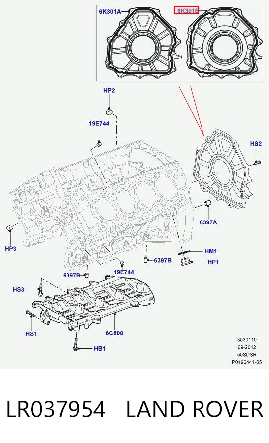 LR037954 Land Rover Uszczelniacz wału korbowego silnika tylny
