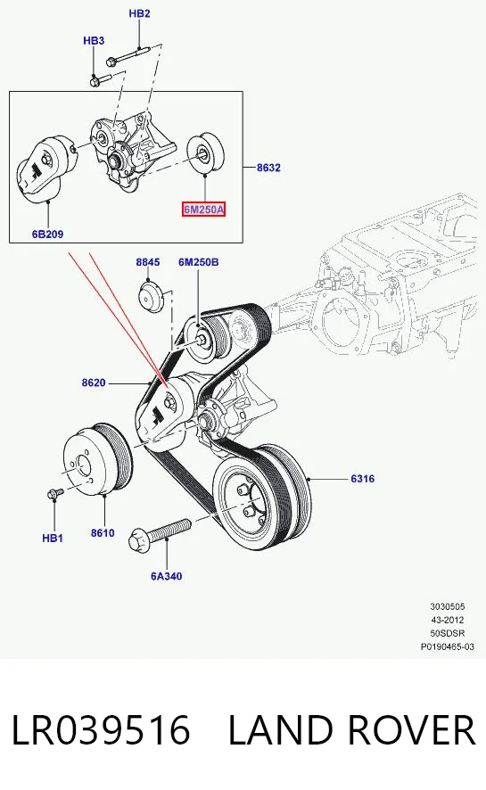 LR039516 Land Rover Rolka prowadząca, kierunkowa paska napędowego