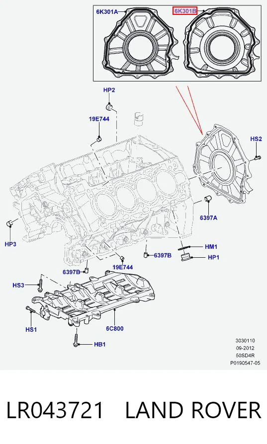 LR043721 Land Rover Uszczelniacz wału korbowego silnika tylny