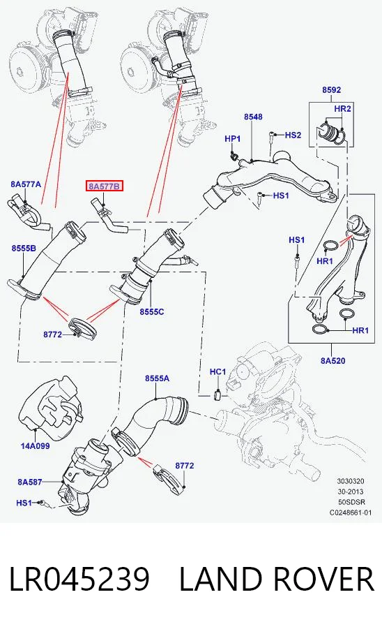 LR045239 Land Rover Przewód (króciec) ogrzewania przepustnicy